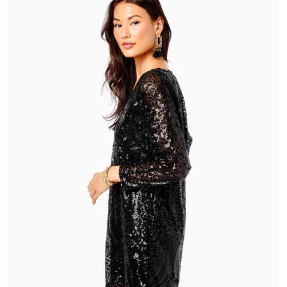 Lilly Pulitzer Leclair Sequin Dress in Onyx Sequin Sea Swirl Mesh - Picture 4 of 8